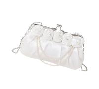 MALSSE Elegante borsa a tracolla in seta con fiore di rosa per matrimoni feste eleganti perle catena borsa a tracolla borsa a mano in seta rosa pochette, bianco, One Size
