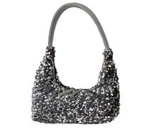 MALSSE Elegante borsa a tracolla piccola da donna compatta per uso quotidiano borsa ascellare con paillettes scintillanti borsa con cerniera ascella borsa elegante da donna, Argento, One Size