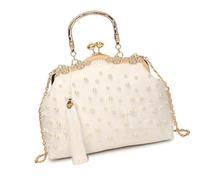 MALSSE Elegante borsa da sera con elegante motivo floreale ricamato per le donne borsa a tracolla per uso quotidiano borsa a tracolla casual ricamata, bianco, One Size