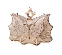 MALSSE Elegante borsa da sera con fiori e farfalle, con strass, borsa a tracolla per cocktail, matrimoni e feste, scintillante borsa da sera, Oro, One Size