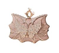 MALSSE Elegante borsa da sera con fiori e farfalle, con strass, borsa a tracolla per cocktail, matrimoni e feste, scintillante borsa da sera, Champagne, One Size