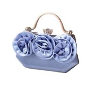 MALSSE Elegante borsa da sera in raso floreale per eventi formali donna strass maniglia pochette borsa con tracolla a catena borsa evento formale, Blu, One Size