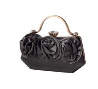 MALSSE Elegante borsa da sera in raso floreale per eventi formali donna strass maniglia pochette borsa con tracolla a catena borsa evento formale, Nero , One Size