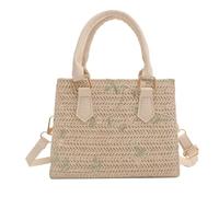 MALSSE Elegante borsa da spiaggia in paglia intrecciata con ricamo floreale piccola borsa a tracolla con manico superiore per viaggi e shopping borsa a tracolla in paglia casual, bianco, One Size
