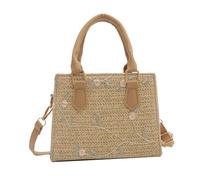 MALSSE Elegante borsa da spiaggia in paglia intrecciata con ricamo floreale piccola borsa a tracolla con manico superiore per viaggi e shopping borsa a tracolla in paglia casual, cachi, One Size