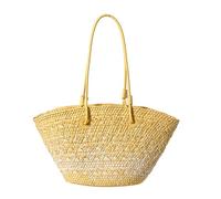 MALSSE Elegante borsa di paglia di colore laureato per le signore grande capacità borsa a tracolla vacanza spiaggia cestino colorato spalla spaziosa per le donne, Giallo, One Size