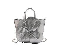 MALSSE Elegante borsa floreale in pelle PU piccola borsa a secchiello con tracolla a catena per le donne borsa a tracolla per feste serali borsa a tracolla con catena floreale, Argento, One Size