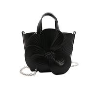 MALSSE Elegante borsa floreale in pelle PU piccola borsa a secchiello con tracolla a catena per le donne borsa a tracolla per feste serali borsa a tracolla con catena floreale, Nero , One Size