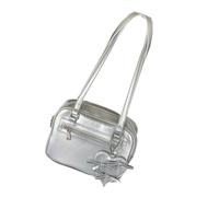 MALSSE Elegante borsa quadrata coreana piccola borsa a tracolla elegante con fiocco decorazione PU borsa casual in pelle PU, Argento, One Size