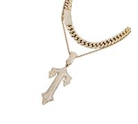 MALSSE Elegante collana a catena con diamanti pieni e croci cubane unisex collana con croci piene disegni catena cubana gioielli per collo occasioni versatili, cuban chain 1, come descritto, come