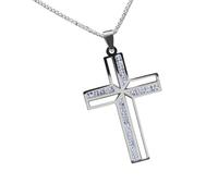 MALSSE Elegante collana a forma di crocifisso con catena in acciaio inossidabile, collana religiosa in metallo, accessorio per anniversario di matrimonio, collana con simbolo della fede