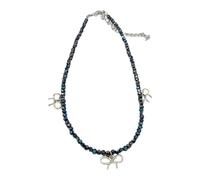 MALSSE Elegante collana con ciondolo a forma di fiocco e perline di cristallo, collana girocollo alla clavicola, gioielli dichiarazione catena per il collo con fiocco