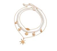 MALSSE Elegante set di gioielli da donna con perle e stelle marine, accessorio portatile per compleanni, matrimoni e tutti i giorni, elegante gioiello a tema spiaggia, Misura unica, come descritto