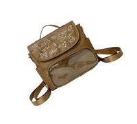 MALSSE Elegante vedere attraverso il pacchetto della spalla per i distintivi collezionabili Borsa a tracolla unisex alla moda con zaino casual regolabile PU, Marrone, One Size