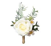 MALSSE Fiore all'occhiello per matrimonio, morbido fiore artificiale, per matrimoni e banchetti, spilla da sposa, bianco, Taglia unica