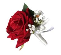MALSSE Fiore all'occhiello per matrimonio, morbido fiore artificiale, per matrimoni e banchetti, spilla da sposa, Rosso, Taglia unica