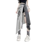 MALSSE Gonna asimmetrica alla moda con spacco laterale e stampa retrò da donna traspirante lunga per club e donne quotidiane asimmetrico colore costrizione lunga stampa lettera femminile