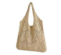 MALSSE Moda donna scavato fuori maglia borsa da spiaggia tinta unita uncinetto spalla ascellare grande capacità shopping borsa leggera, cachi, One Size