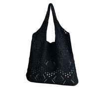 MALSSE Moda donna scavato fuori maglia borsa da spiaggia tinta unita uncinetto spalla ascellare grande capacità shopping borsa leggera, Nero , One Size