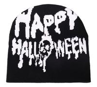 MALSSE Moda Skull Hat Cool 2000s Maglia Halloween Skull Lettera Hiphop Morbido Caldo Pullover Escursionismo Campeggio Copricapo, Nero , Taglia unica