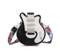MALSSE Piccola borsa a tracolla creativa a forma di chitarra borsa a tracolla con cerniera PU borsa per ragazze donne tracolla regolabile borsa in pelle PU creativa, Nero , One Size