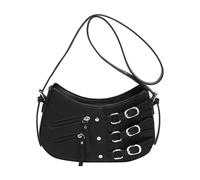 MALSSE Piccola borsa a tracolla da donna alla moda in pelle PU borsa a tracolla con tracolla regolabile per uso quotidiano borsa con tracolla regolabile, Nero , One Size