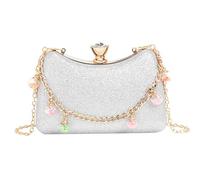 MALSSE Pochette da sera da donna, con tracolla a catena, alla moda, piccola borsa a tracolla per feste e matrimoni da donna con tracolla a catena, Argento, One Size