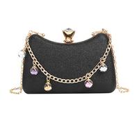 MALSSE Pochette da sera da donna, con tracolla a catena, alla moda, piccola borsa a tracolla per feste e matrimoni da donna con tracolla a catena, Nero , One Size