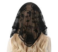 MALSSE Popolare Pizzo Mantilla Testa Velo Per Cattolico Vintage Latino Massa Capo Copertura Sciarpa Fiore Scialle Donne Neckwear Festa Data Sciarpa, Nero Jp104, Taglia unica