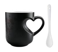MALSSE Set di tazze da tè in ceramica a tema cuore attivato dal calore, include display a cucchiaio, motivo a sorpresa regalo per San Valentino, magica tazza in ceramica a forma di cuore che cambia