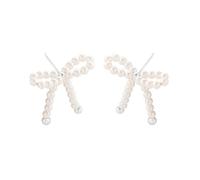 MALSSE Sofisticata collana con ciondolo a forma di fiocco con perle artificiali e orecchini a fiocco, accessorio versatile, look sofisticato alla moda, Misura unica, come descritto, come descritto