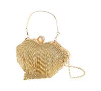 MALSSE Unica borsa da sera a forma di labbro con strass scintillanti e frange borsa a tracolla per donne alla moda borsa frizione festa, Oro, One Size