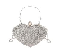 MALSSE Unica borsa da sera a forma di labbro con strass scintillanti e frange borsa a tracolla per donne alla moda borsa frizione festa, Argento, One Size