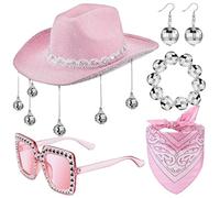 MALSSE Vintage Cappello Da Cowboy Medievale Con Braccialetto Delicato Disco Ball Orecchino & Fazzoletto Set Festival Del Partito Delle Signore Puntelli Strass Per Le Donne Bulk Square