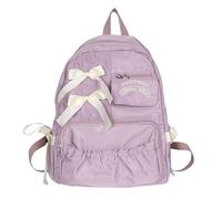 MALSSE Zaino da scuola in nylon per ragazze adolescenti alla moda con decorazioni a fiocco anime giapponese stile preppy borsa per libri zaino scuola per ragazze adolescenti, Viola