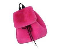 MALSSE Zaino in peluche peloso per le donne morbido e peloso piccola borsa a tracolla con coulisse e coperture con patta per uso quotidiano zaino in peluche, D