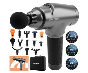 MalTec Pistola massaggiante con 13 testine, 30 livelli, ampiezza 12 mm, sensore di pressione LED, batteria 2500 mAh, LCD touch, massaggiatore silenzioso per schiena, collo, muscoli, sport, calore