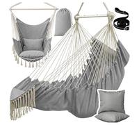 MalTec Poltrona sospesa con 2 cuscini, sedia da giardino sospesa brasiliana Swing Cocoon LUA Long grigio chiaro