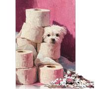 Maltese Dog with Toilet Paper Painting Bathroom Wall Art Puzzle Impossibili 1000Pcs Decorazione Per La Casa. Giochi Rilassamento E Intelligence Per Adulti E Bambini Da 12 Anni 1000pcs (75x50cm)