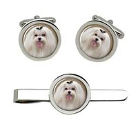 Maltese Terrier Gemelli E Fermacravatta Set