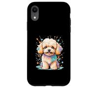 Maltipoo carino in stile cartoon con sfondo a schizzi Custodia per iPhone XR