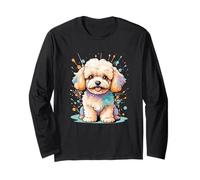 Maltipoo carino in stile cartoon con sfondo a schizzi Maglia a Manica