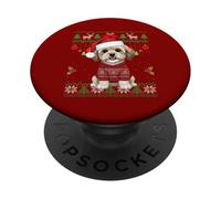 Maltipoo, maglione natalizio con cane che indossa un brutto maglione natalizio PopSockets PopGrip Adesivo