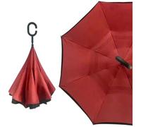 Malu Shoes Ombrello invertito doppio strato antivento con Manico a Forma di C anatomico Ribaltabile Inverso Anti UV (ROSSO)