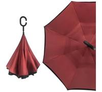 Malu Shoes Ombrello invertito doppio strato antivento con Manico a Forma di C anatomico Ribaltabile Inverso Anti UV (BORDEAUX)
