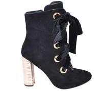 Malu Shoes Tronchetto Donna Art.3313 Nero in camoscio Stringato Lacci Velluto Made in Italy Moda Comfort (40 EU)