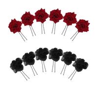 MALUGOGO 12 forcine per capelli a forma di U a forma di rosa, in nero e, accessori per capelli con piccoli fiori rossi, accessori per capelli da donna, acconciature per matrimoni e feste