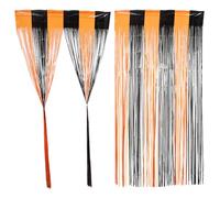 MALUGOGO 2 Pezzi Sipario di Halloween in Pvc Frange Metallizzate Nere e Arancioni 1m X 2,5m per Decorazioni Casa e Feste Horror Tema Spaventoso e Creativo