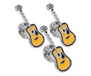 MALUGOGO 3 Pezzi Spilla da Bavero Lavorazione Fine, Facile da Abbinare Stile Punk Retrò a Forma di Chitarra in Lega Gialla per Matrimonio e Anniversario