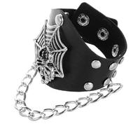 MALUGOGO Bracciale Punk Regolabile Teschio Nero in Pu e Metallo, Stile Rock Grunge Unico per Halloween, Braccialetto Uomo e Donna Comodo e Personalizzato